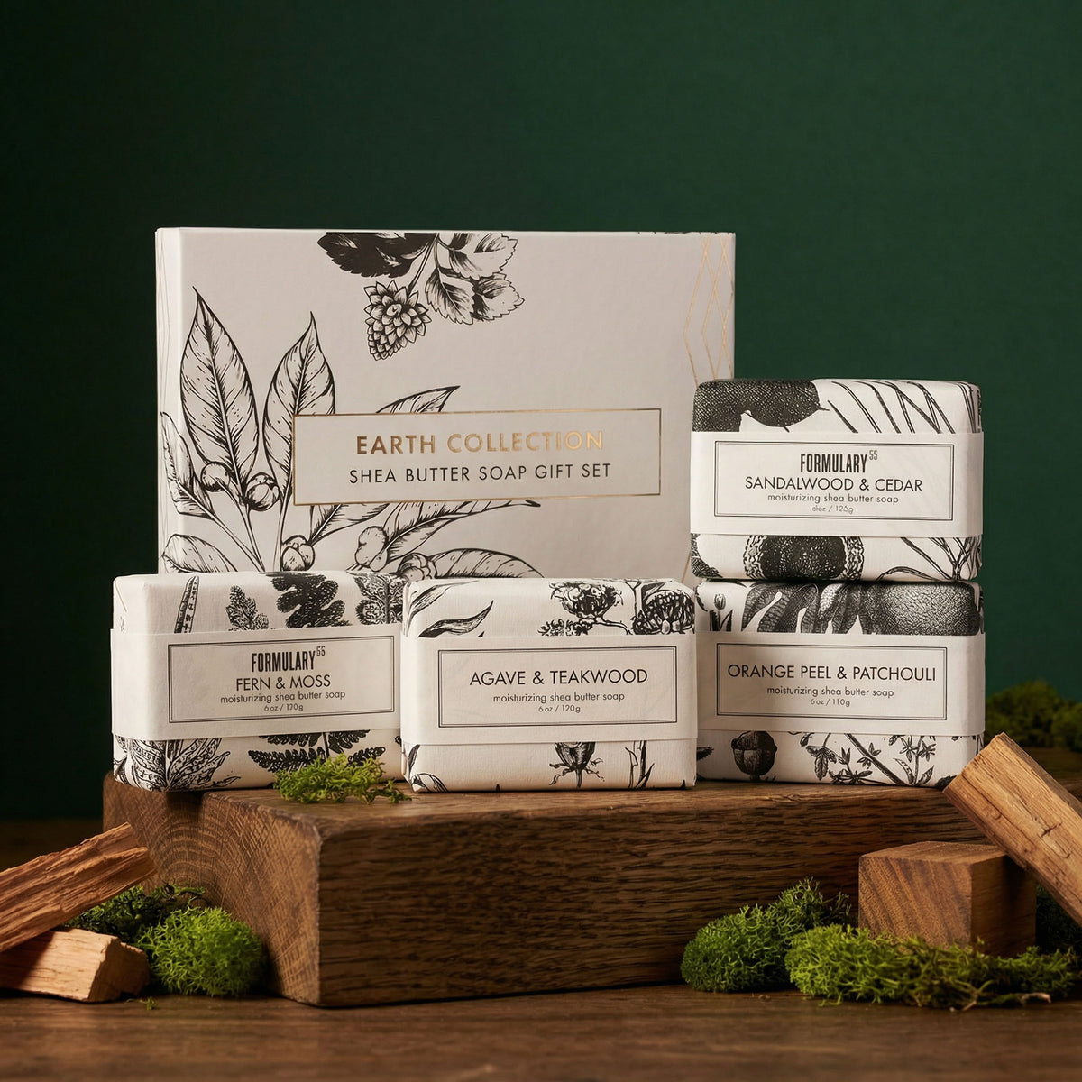 Earthy Forest Bathing Bath Bar Collection 4 Shea Butter Bar Soap Gift Set