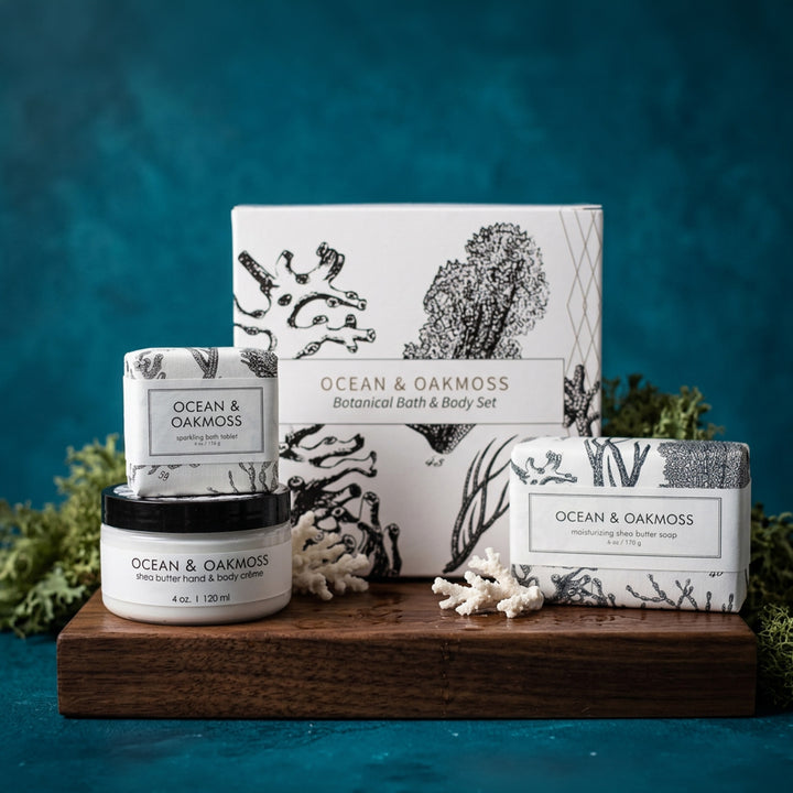 Botanisches Bade- und Körpergeschenkset – Ozean und Eichenmoos
