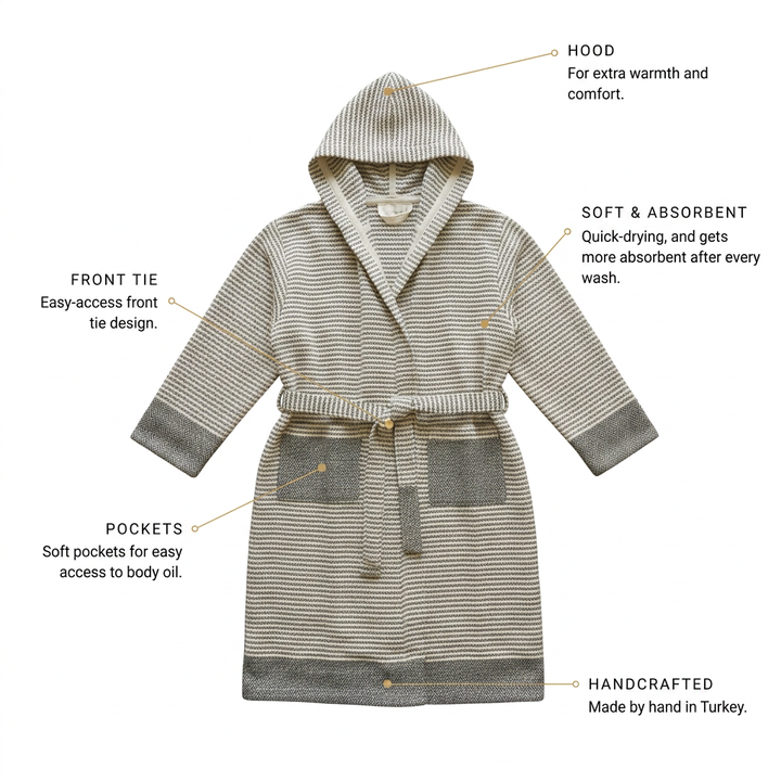 Stripe Diamond Turkish Cotton Hooded Robe