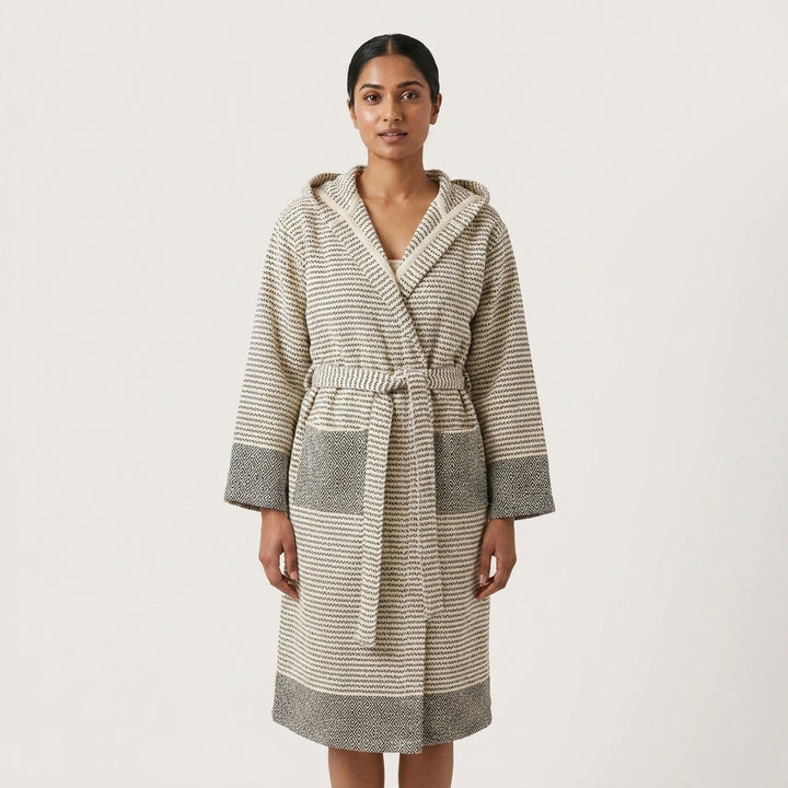 Black & White Hand Woven Turkish Cotton Hooded Robe